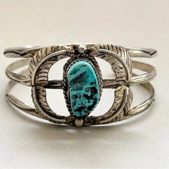 Vintage Jefferson Lee Navajo Turquoise Sterling Silver Cuff Bracelet - Picture 4 of 14